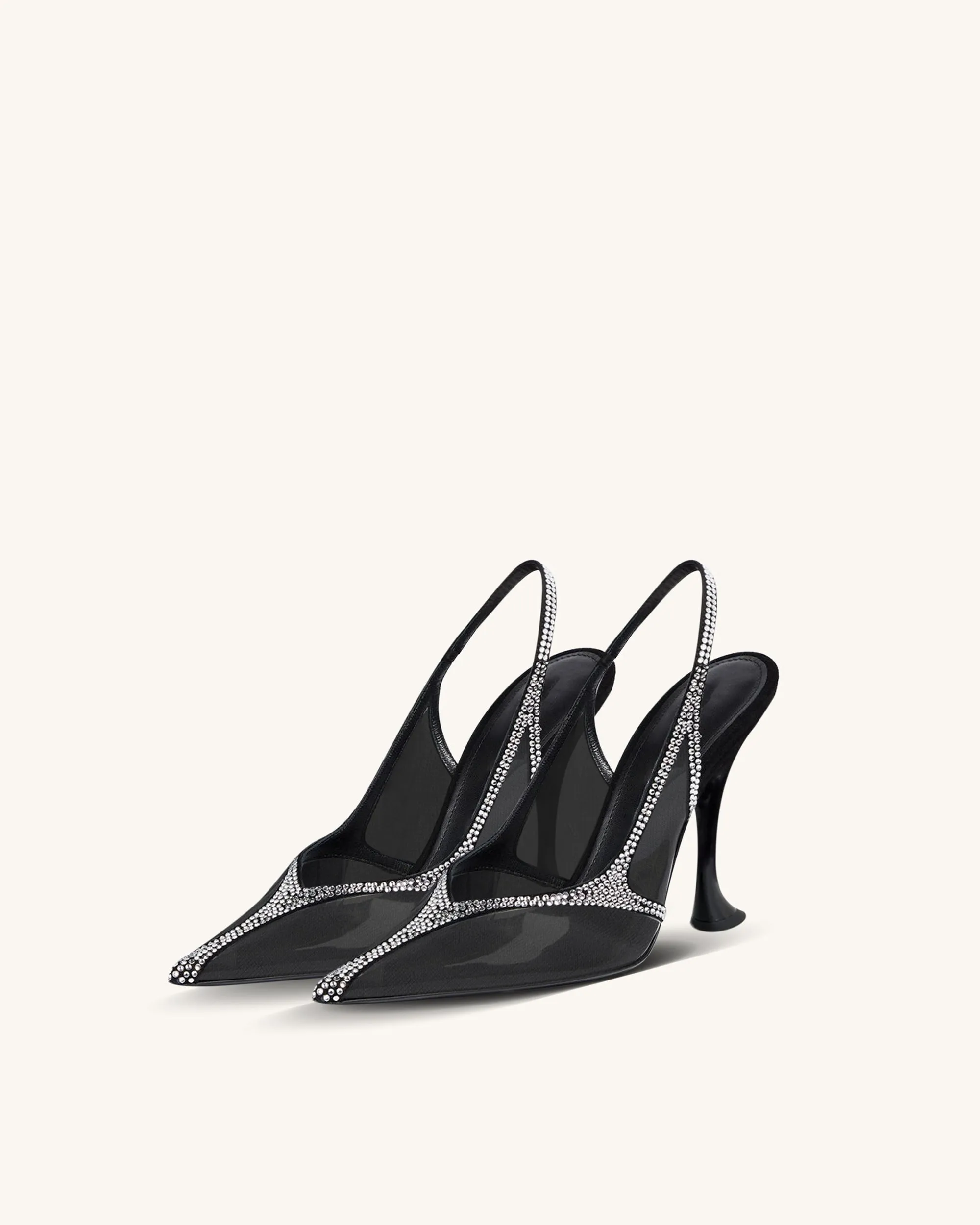 Gianna Rhinestone Slingback Heels - Black sold by JW PEI