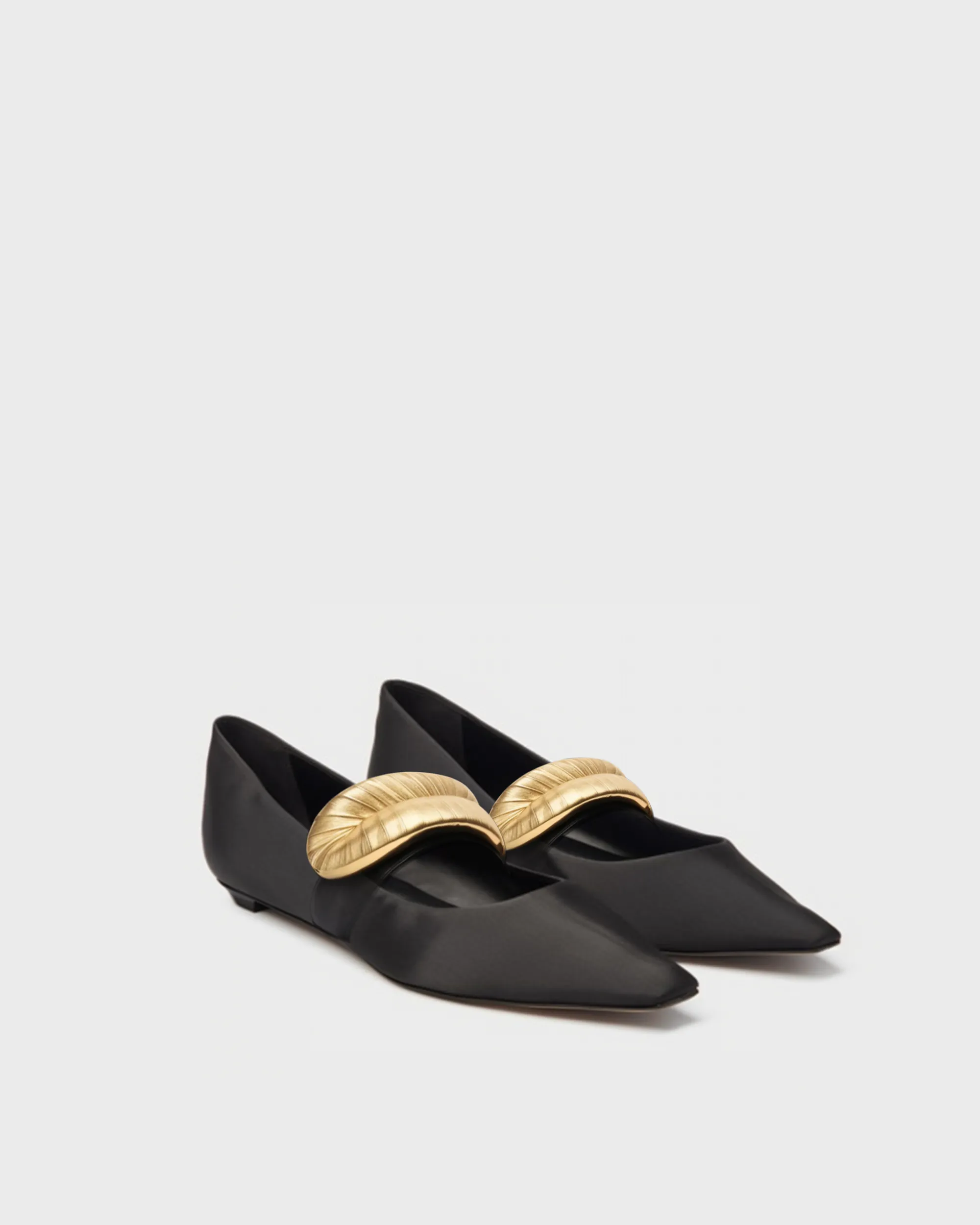 Clarisse Pointed Toe Flats with Gold Disc -Black sold by JW PEI
