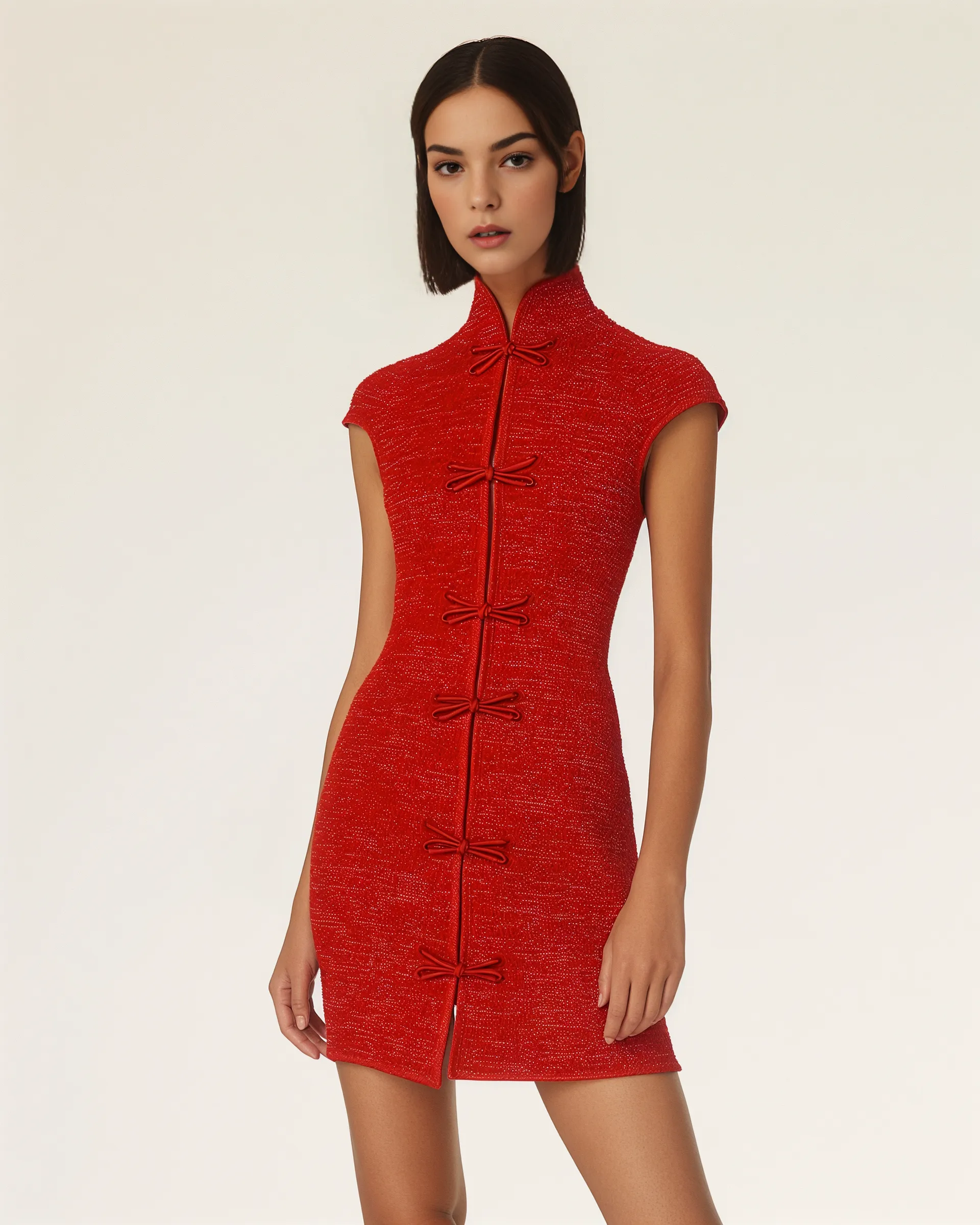 Amara Classic Tweed Mandarin Collar Dress - Red sold by JW PEI