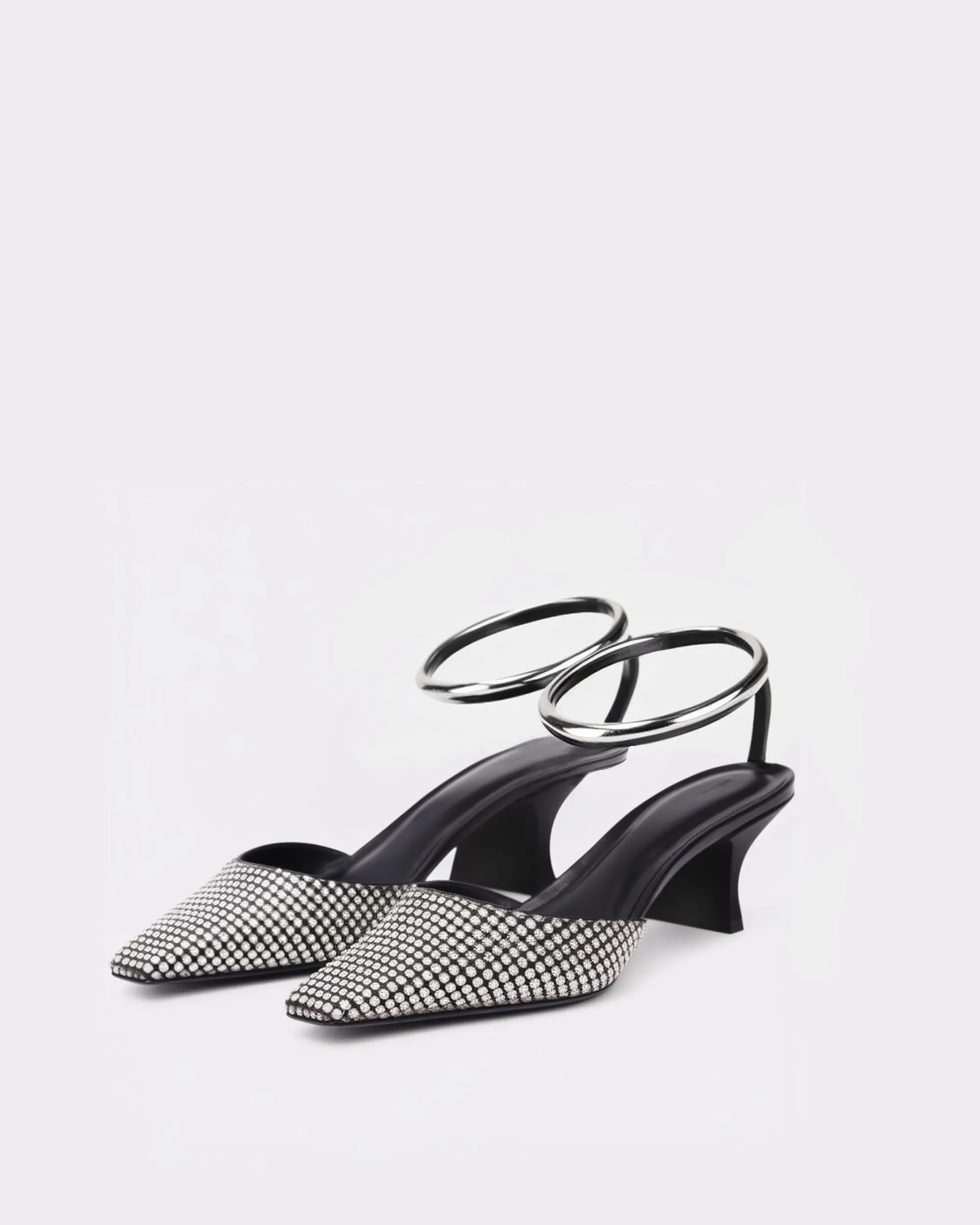 Eliana Metallic Ankle Strap Heels - Black/Silver sold by JW PEI