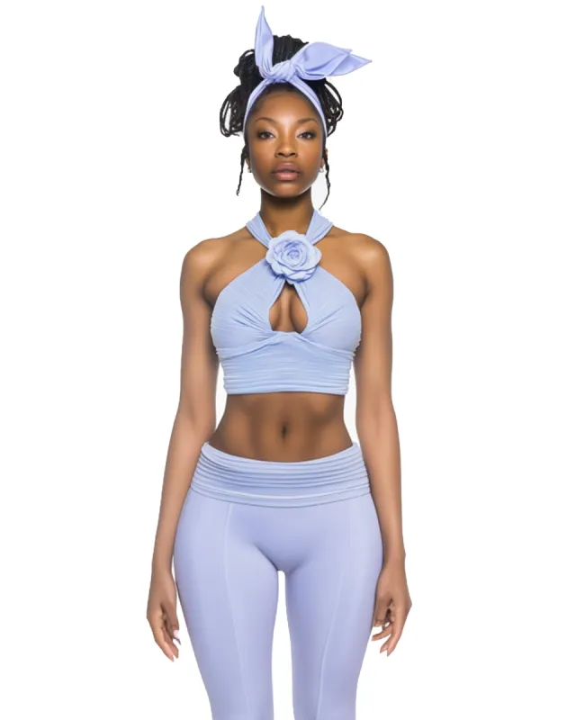 Lily Knotted Halter Crop Top and Leggings - Blue sold by JW PEI