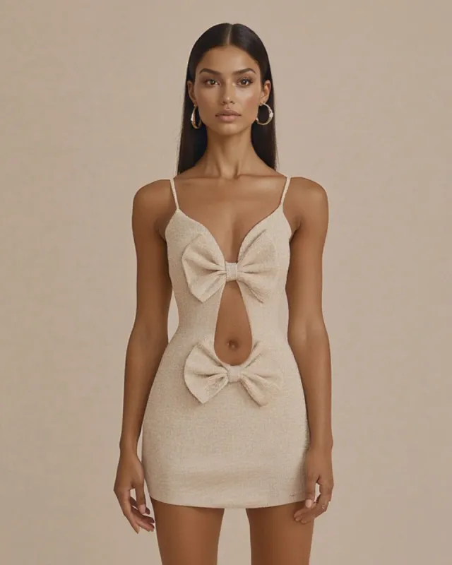 Aria Double Bow Cutout Mini Dress - Ivory sold by JW PEI