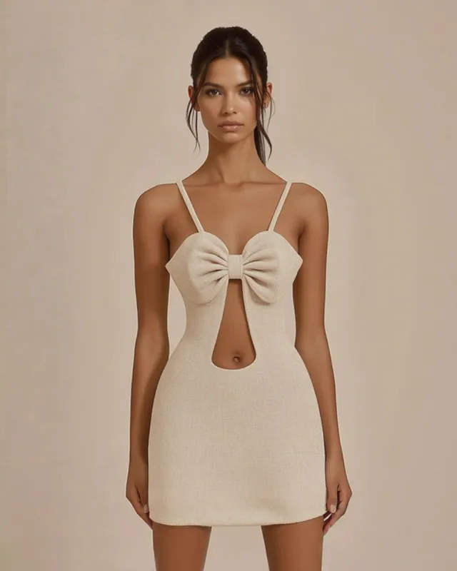 Anna Bow Detail Cutout Mini Dress - Ivory sold by JW PEI