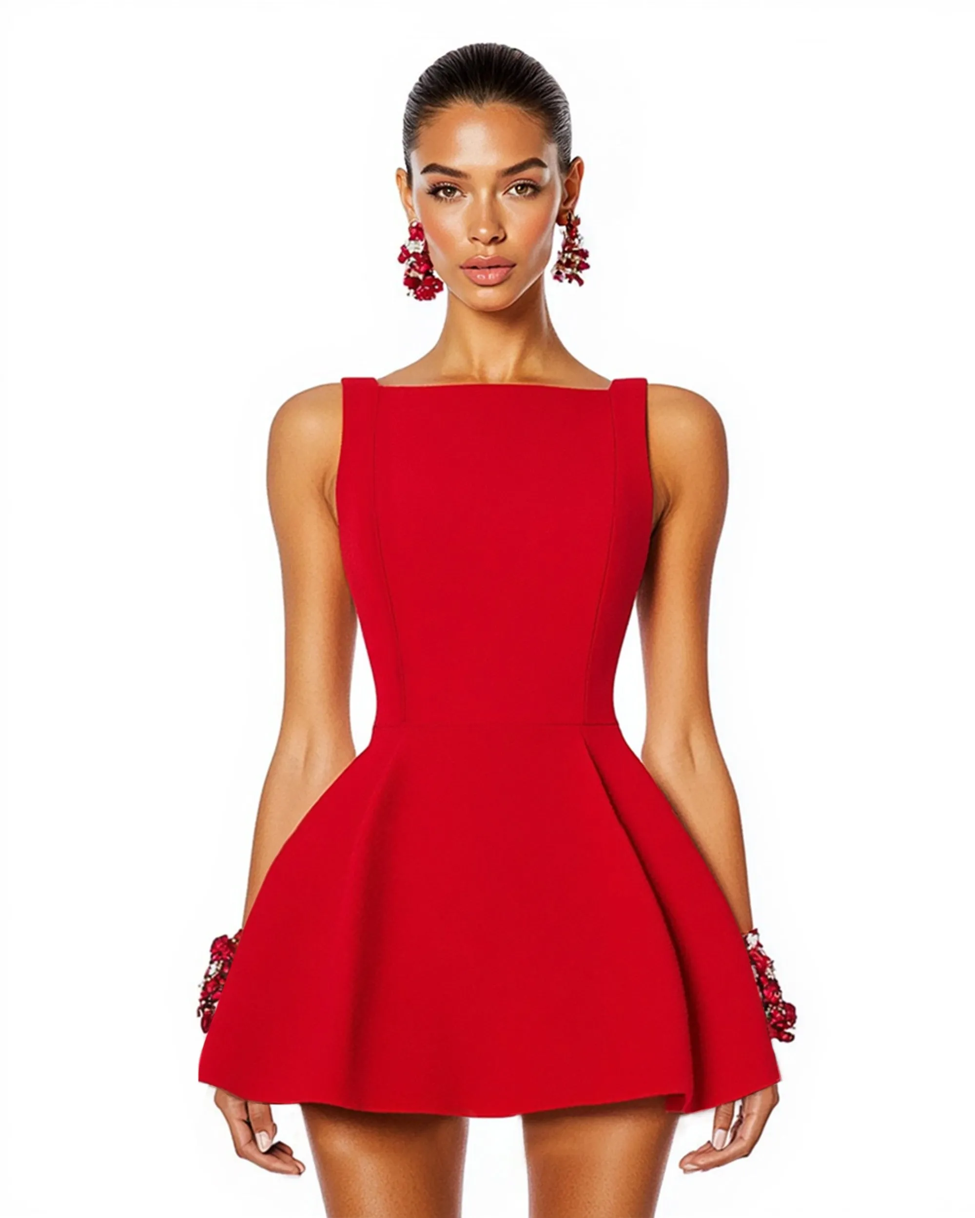 Valentina Sleeveless Square Neck Mini Dress - Red sold by JW PEI