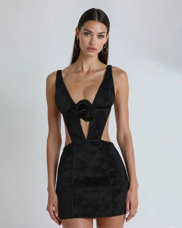 Amelia Sleeveless Plunge Cutout Mini Dress - Black sold by JW PEI