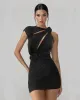 Elena Asymmetrical Cutout Mini Dress - Black sold by JW PEI