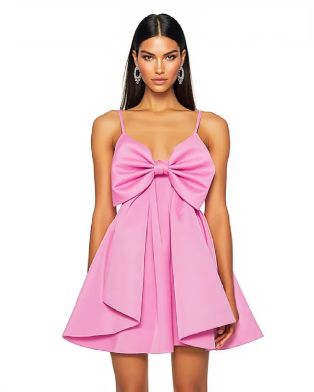 Ellie Bow Embellished Fit-and-Flare Mini Dress - Pink sold by JW PEI