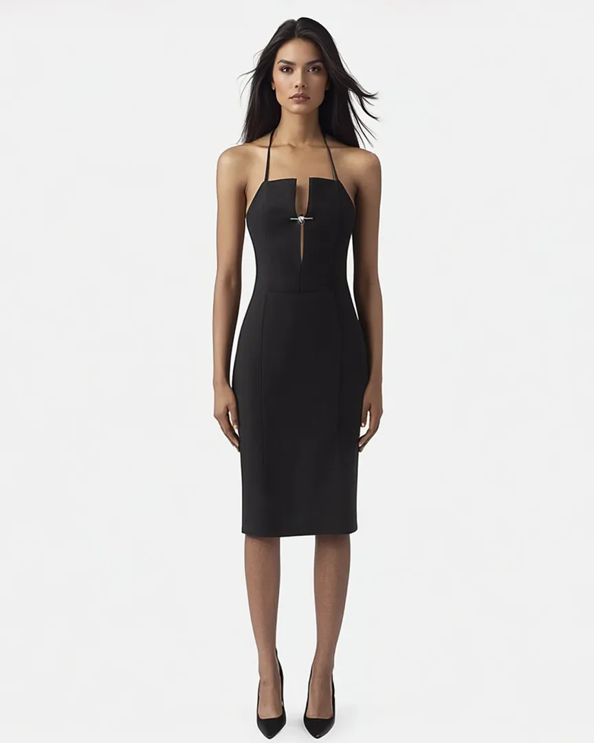 Josephine Strapless Halter Bodycon Midi Dress - Black sold by JW PEI