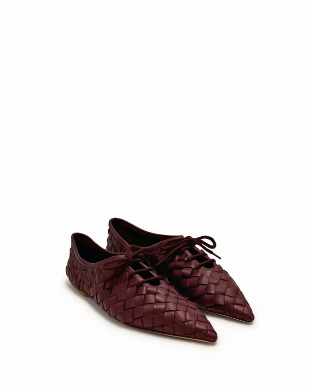 Seraphine Woven Lace-Up Flats – Burgundy sold by JW PEI