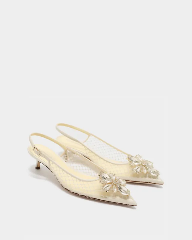 Madison Crystal-Embellished Slingback Heels – Ivory sold by JW PEI
