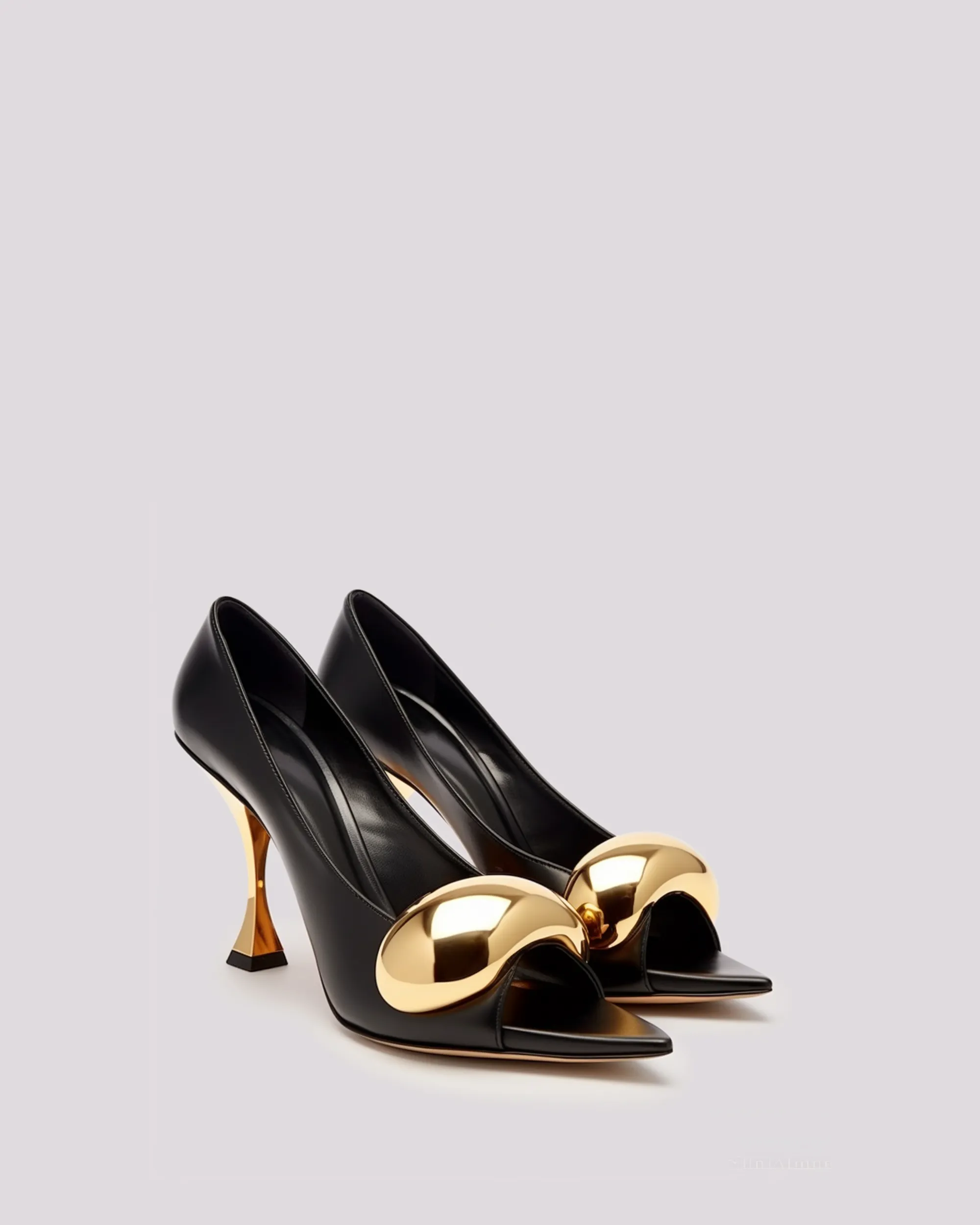 Aubrey Dome Heeled Pumps – Black/Gold sold by JW PEI