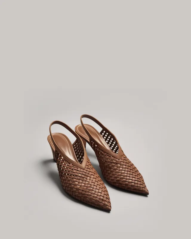 Vivian Woven Slingback Heels – Brown sold by JW PEI