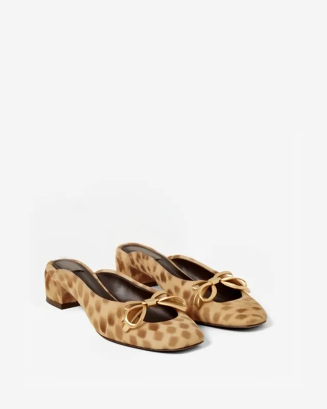 Allison Leopard Bow Embellished Flats – Beige/Gold sold by JW PEI