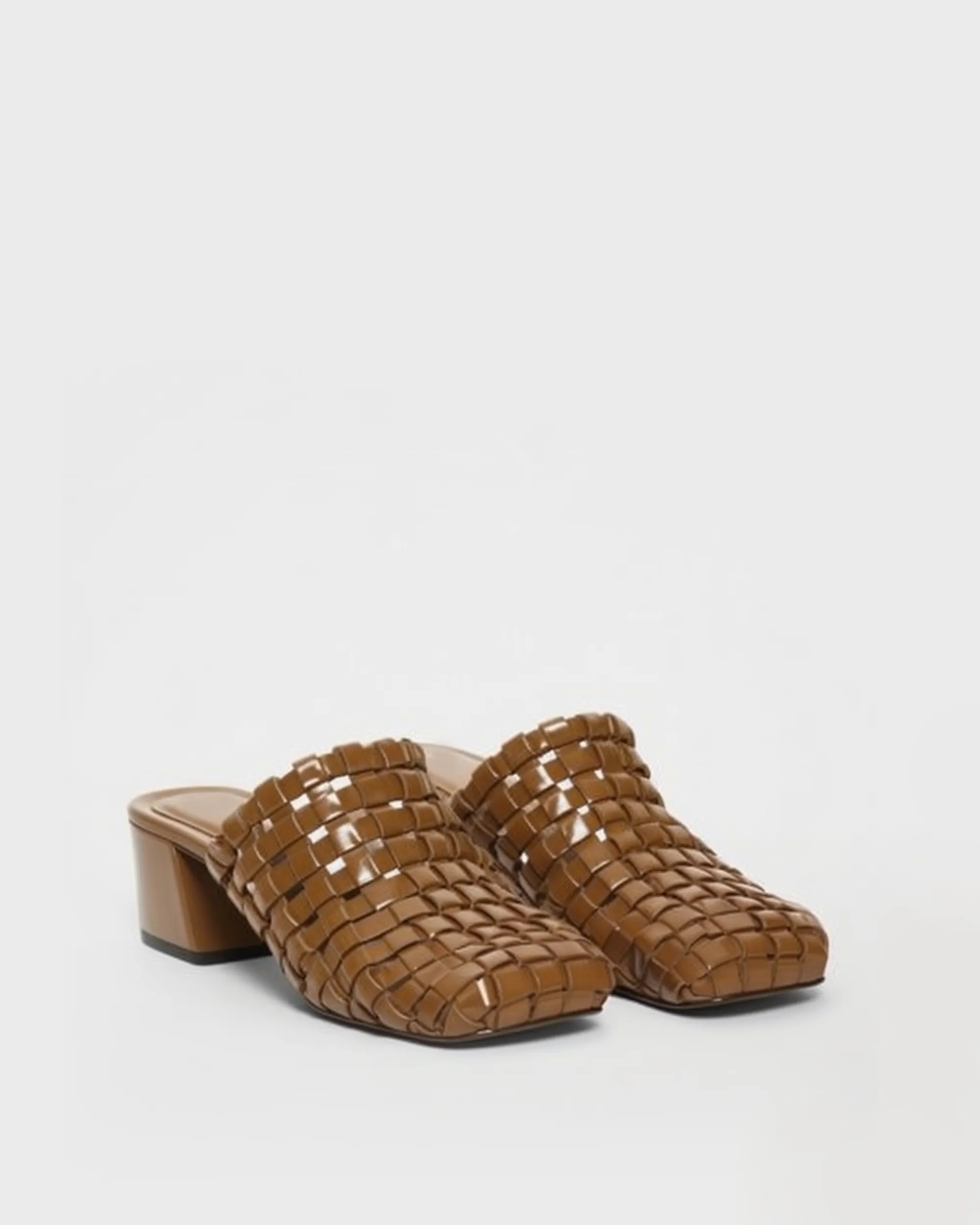 Isabella Woven Block-Heel Mules – Tan sold by JW PEI