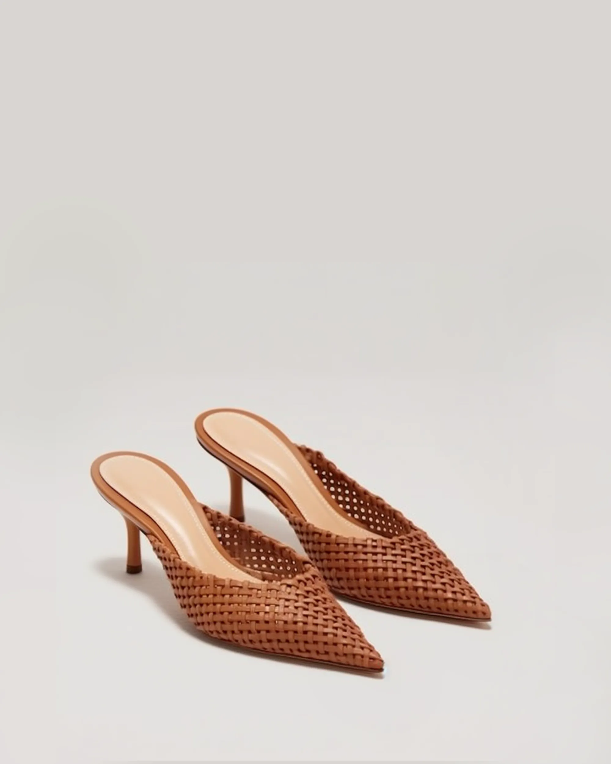 Anna Woven Pointed-Toe Mule Heels – Brown sold by JW PEI