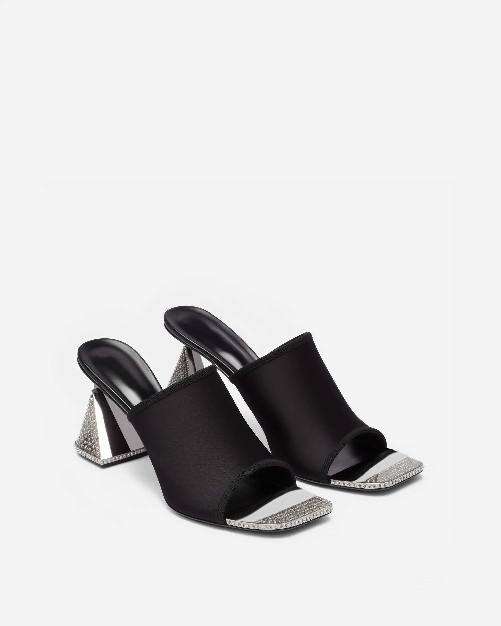 Melanie Embellished Geometric Block Heel Mules – Black/Silver sold by JW PEI