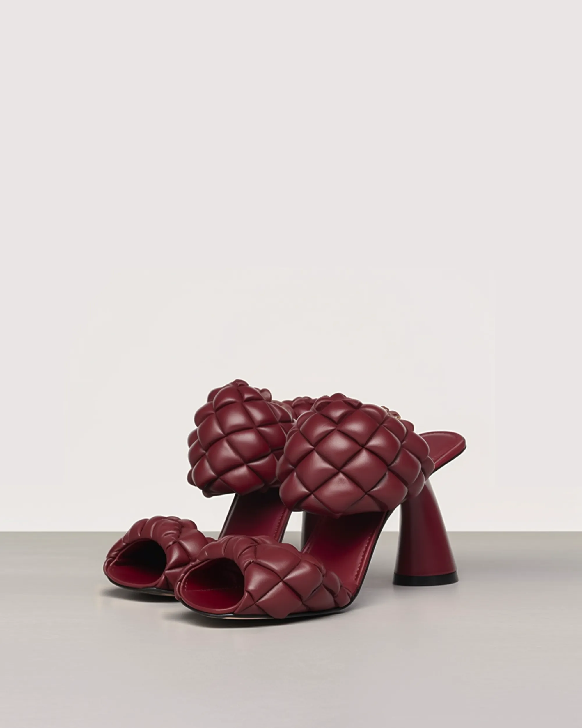 Lillian Quilted Leather Block-Heel Mules – Burgundy sold by JW PEI
