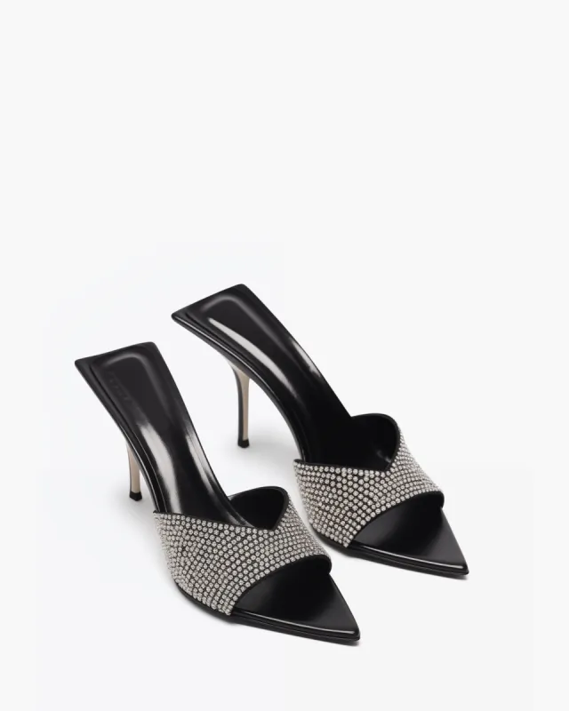 Victoria Rhinestone Slip-On Mules – Black/Silver sold by JW PEI