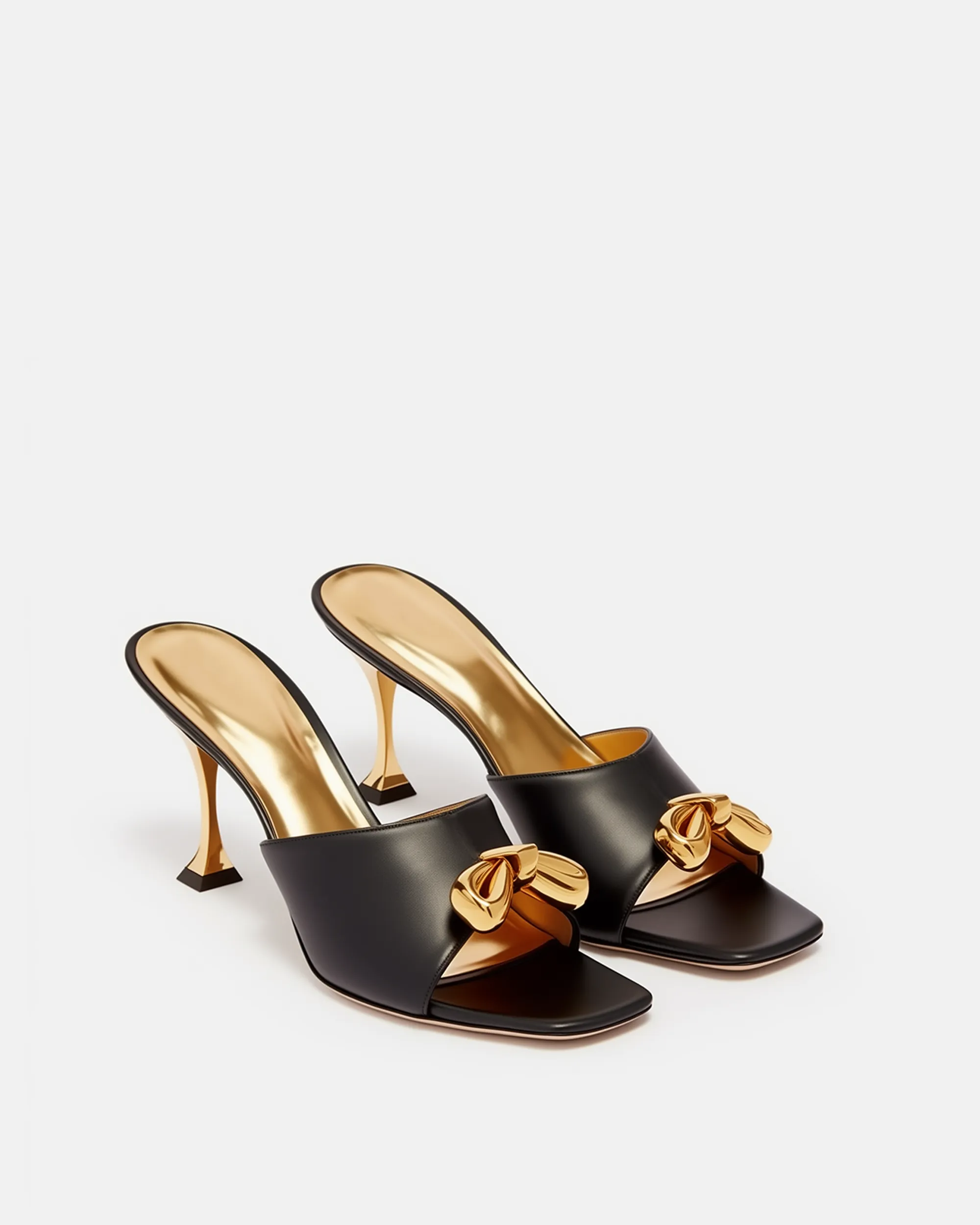 Arianna Bow Embellished Mules - Black/Gold sold by JW PEI