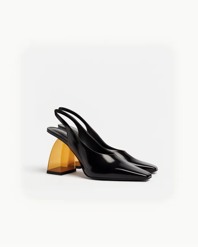 Piper Geometric-Heel Slingback Pumps – Black/Amber made by JW PEI