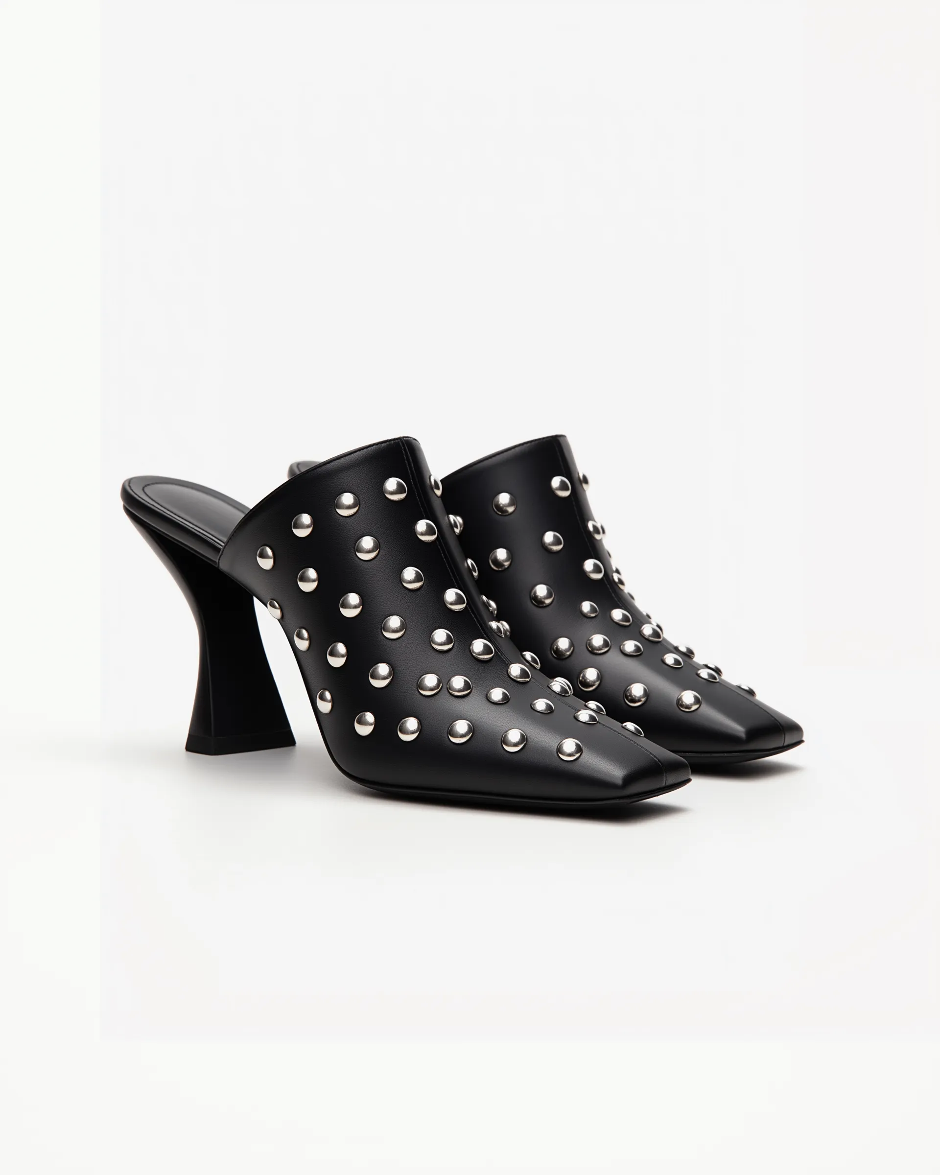 Madelyn Studded Block-Heel Mules – Black/Silver sold by JW PEI