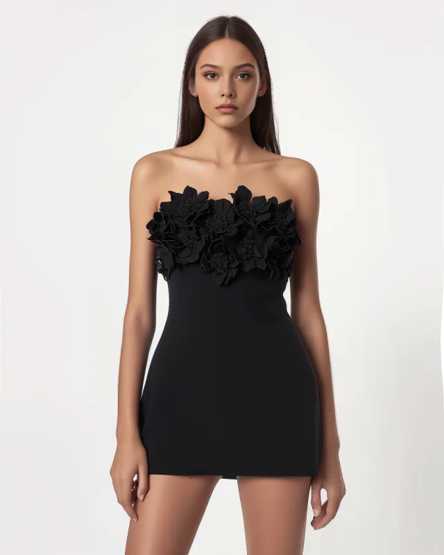 Julia Strapless Floral Embellished Tube Dress – Black sold by JW PEI
