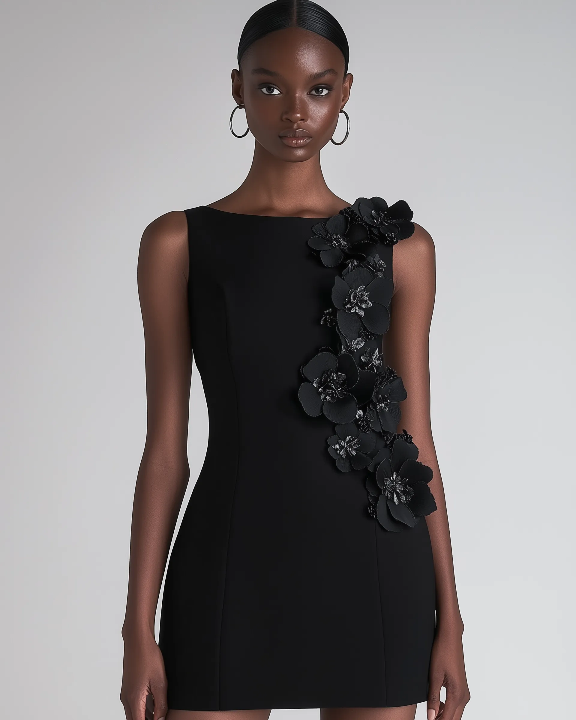 Lucy Sleeveless Floral Embellished Mini Dress – Black sold by JW PEI