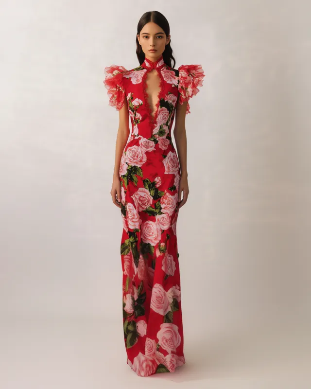 Willow Ruffled Rose Gown<br>Red/Pink sold by JW PEI