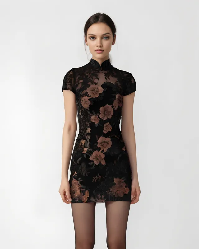 Sadie Floral Printed Sheer Dress<br>Black/Floral sold by JW PEI