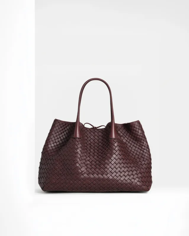 Quinn Woven Leather Tote Bag<br>Burgundy sold by JW PEI