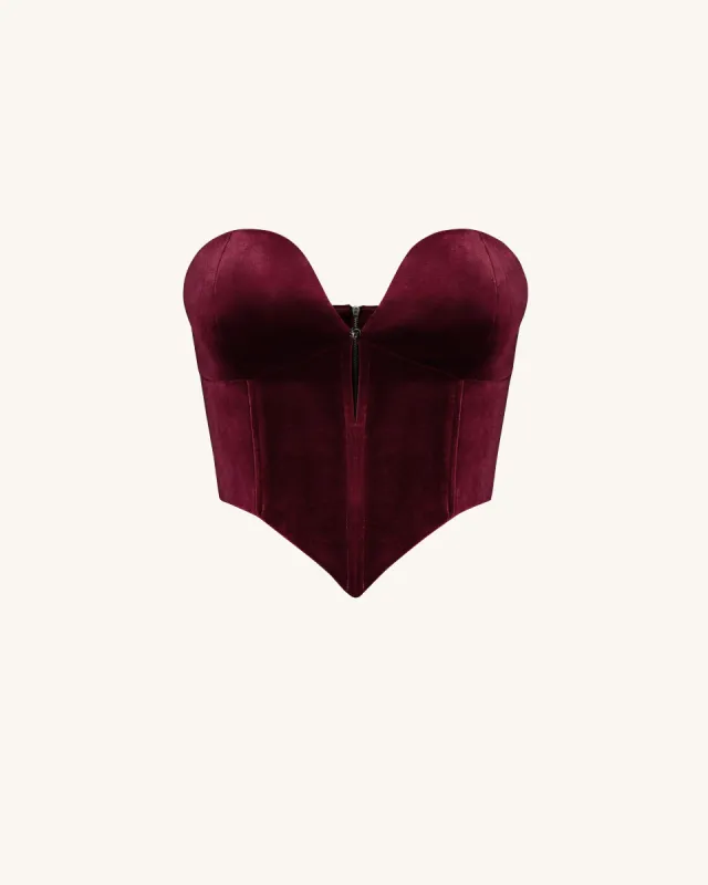 Anna Low-cut Velvet Corset Top - Claret sold by JW PEI
