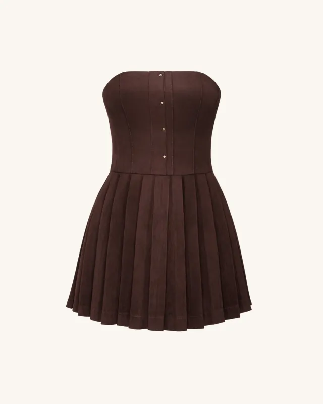 Ellie Pleated Velvet Dress - Chocolate Brown sold by JW PEI