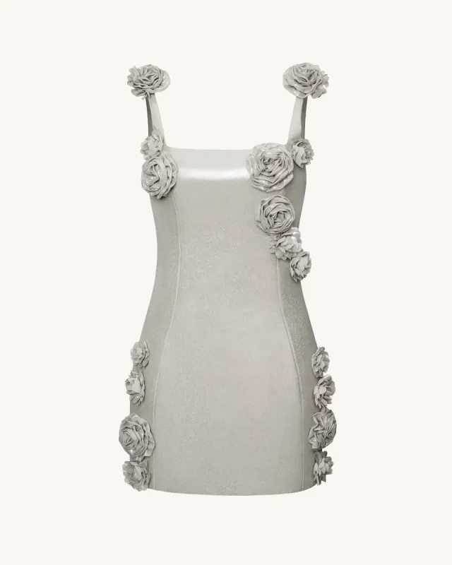 Elaina Pink Rosette Applique Mini Dress - Silver sold by JW PEI