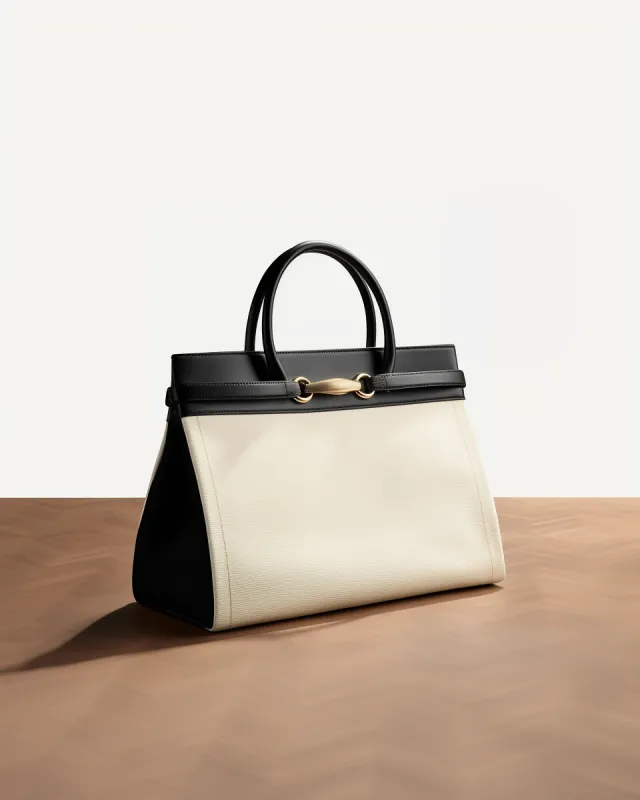 Harper Two-Tone Leather Tote - Black/Beige sold by JW PEI