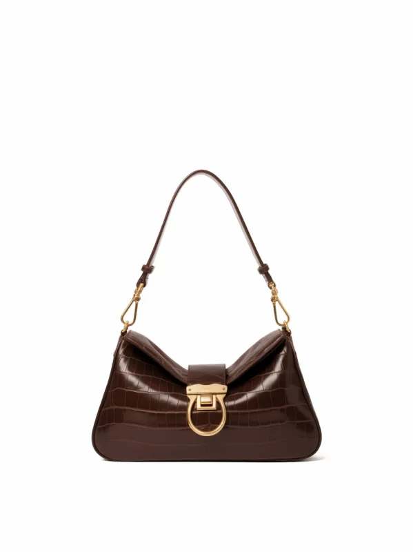 Naomi Croc-Embossed Shoulder Bag - Brown sold by JW PEI