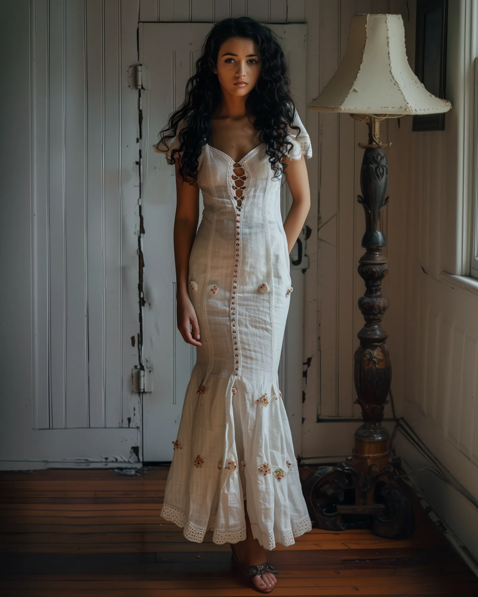 Anna Embroidered Dress - Ivory/Brown sold by JW PEI