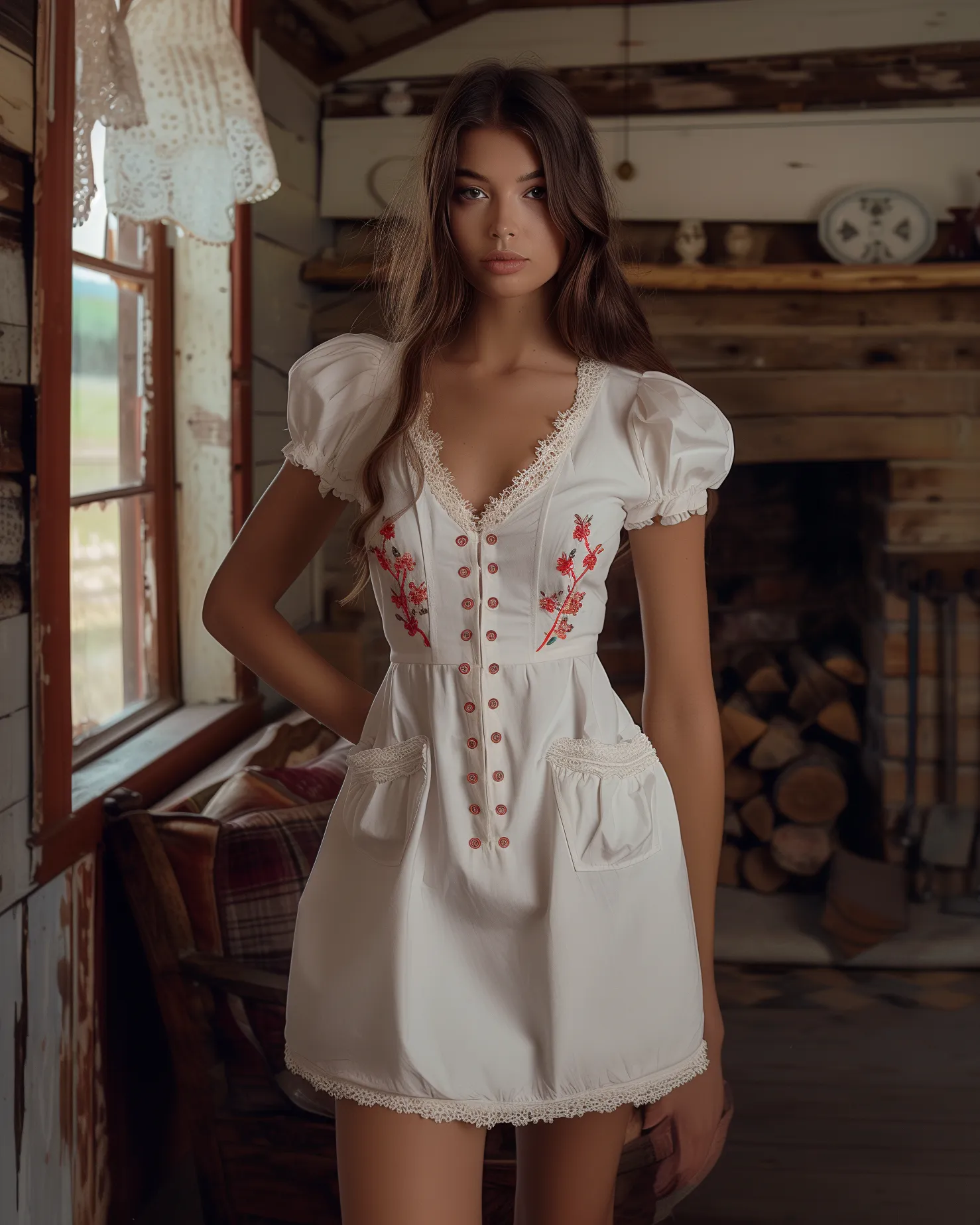 Eliana Embroidered Dress - Ivory/Red sold by JW PEI