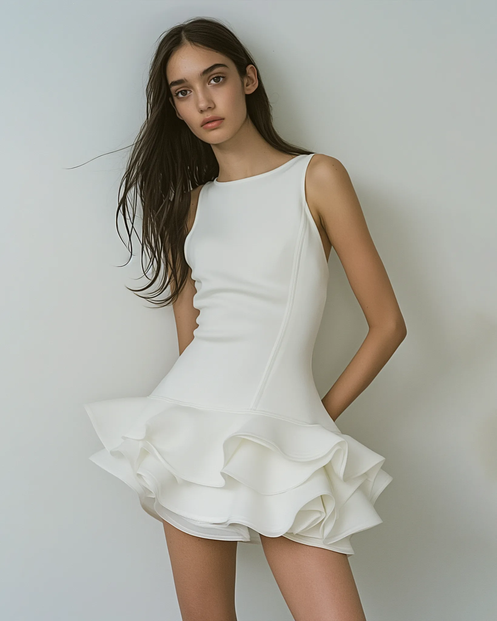 Abigail Ruffled Mini Dress - Ivory sold by JW PEI