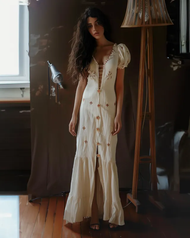 Sophia Embellished Maxi Dress - Ivory/Brown sold by JW PEI