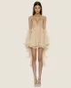Emilia Sheer Ruffled Mini Dress - Beige sold by JW PEI