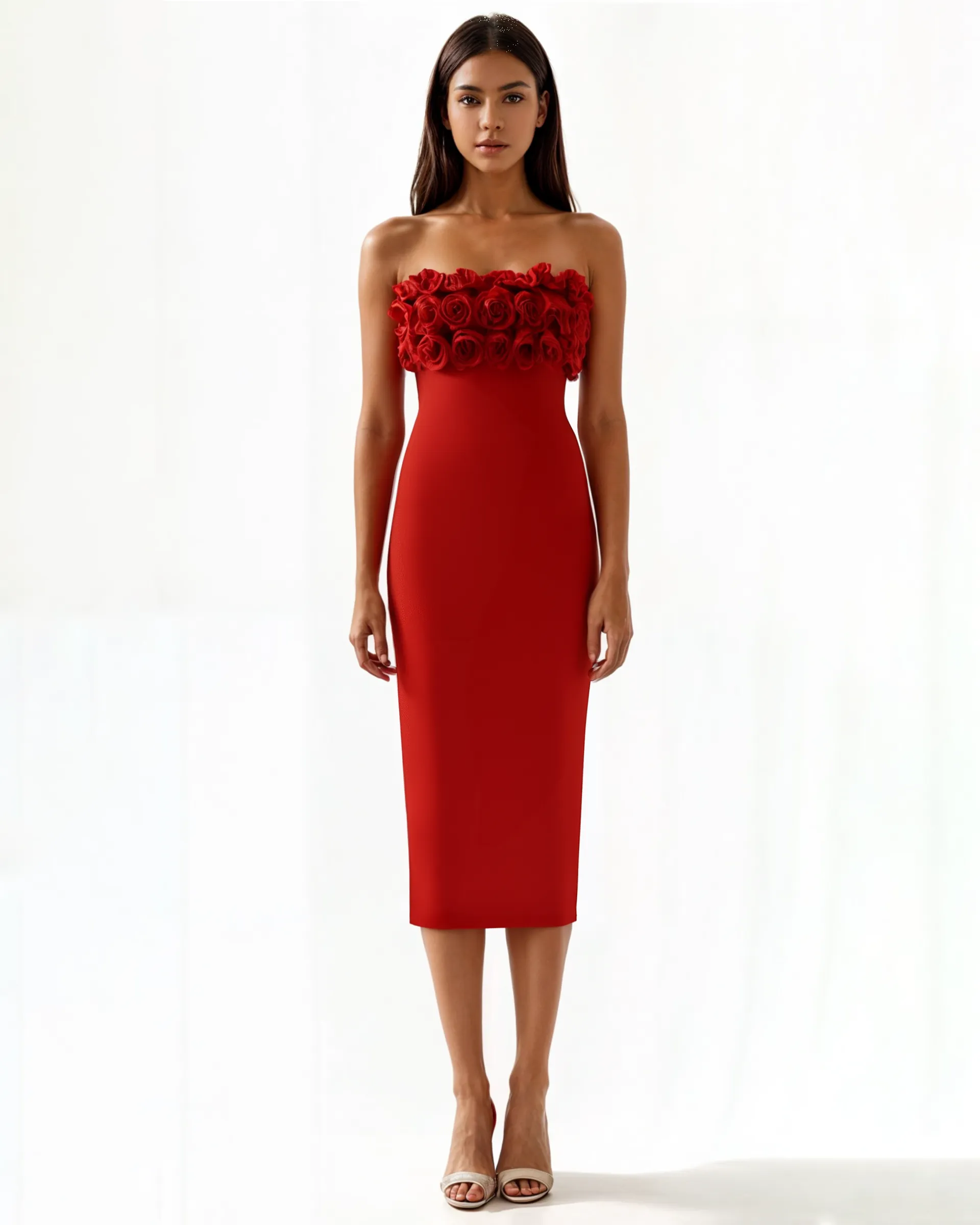 Clara Rose Applique Strapless Tube Dress - Red sold by JW PEI