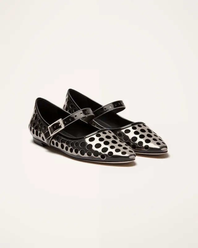 Amara Metal Cut-out Flats - Black/Silver sold by JW PEI