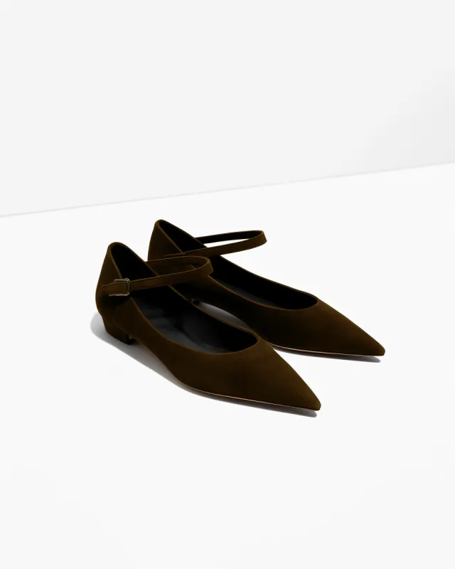 Sarah Suede Ankle Strap Flats - Olive Green sold by JW PEI
