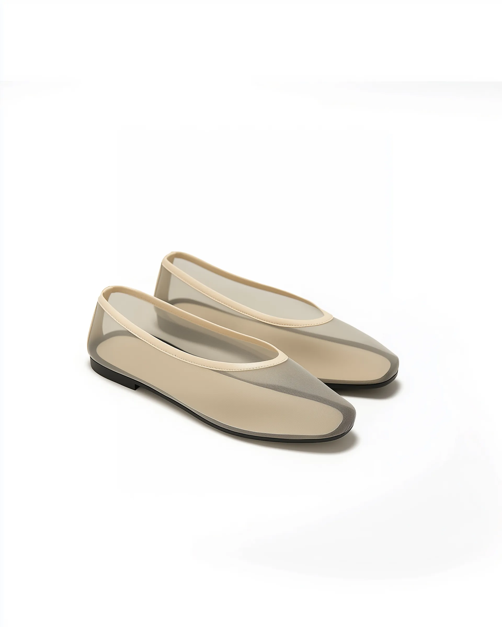 Mia Square-toe Mesh Flats - Beige sold by JW PEI