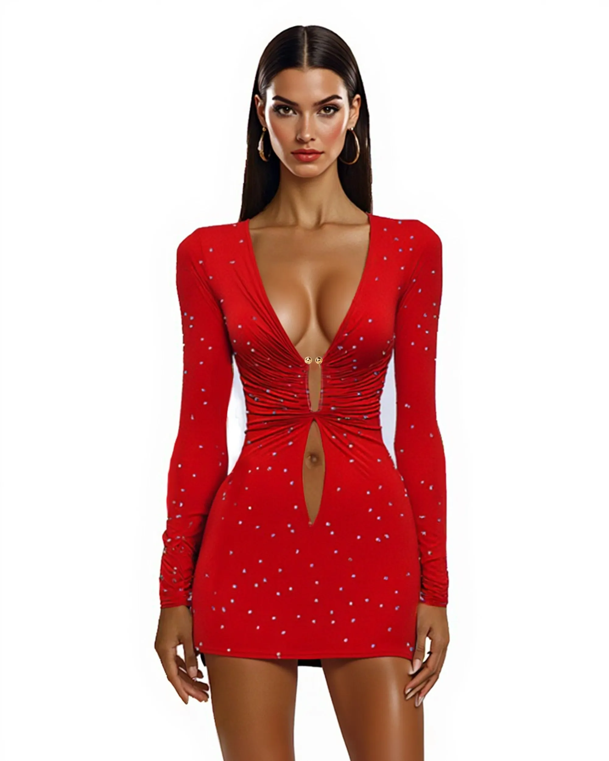 Taylor Embellished Long Sleeve Mini Dress - Red sold by JW PEI
