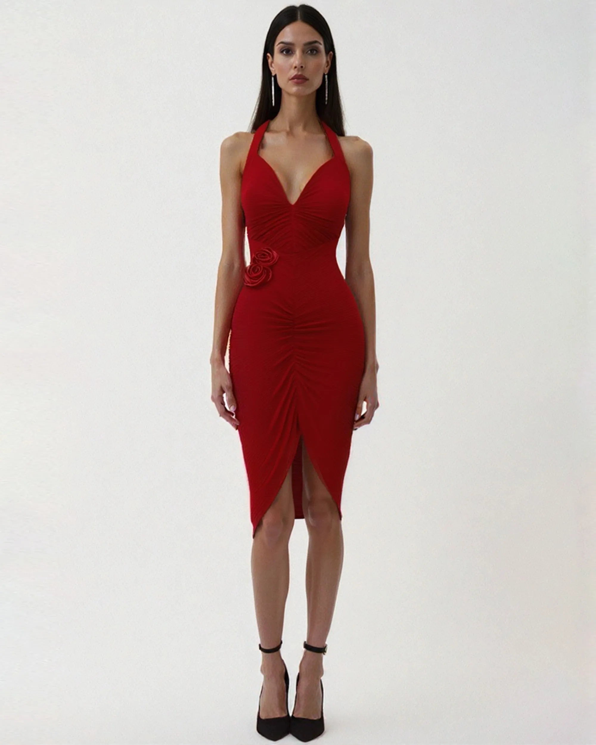 Sophia Ruched Halter Dress - Red sold by JW PEI