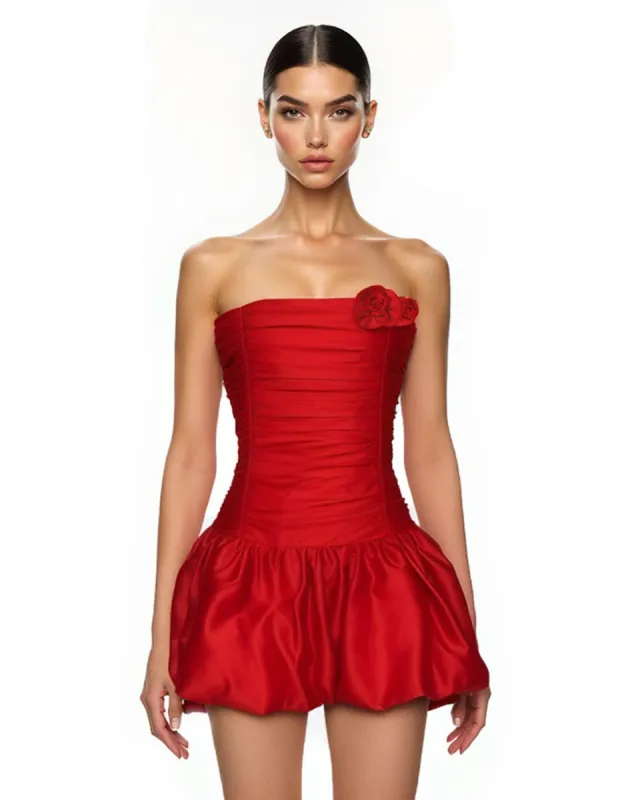 Everly Rosette Detail Satin Dress - Red sold by JW PEI