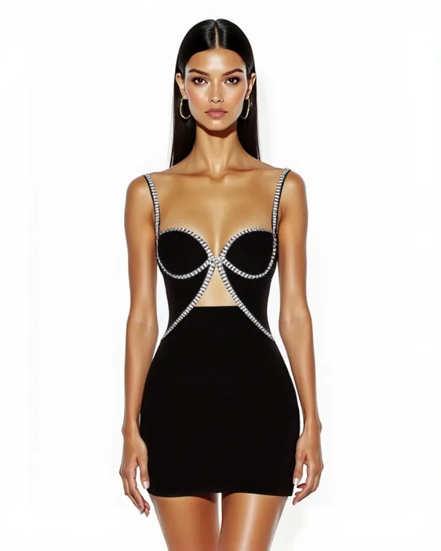 Serenity Crepe Texture Embellished Dress - Black sold by JW PEI