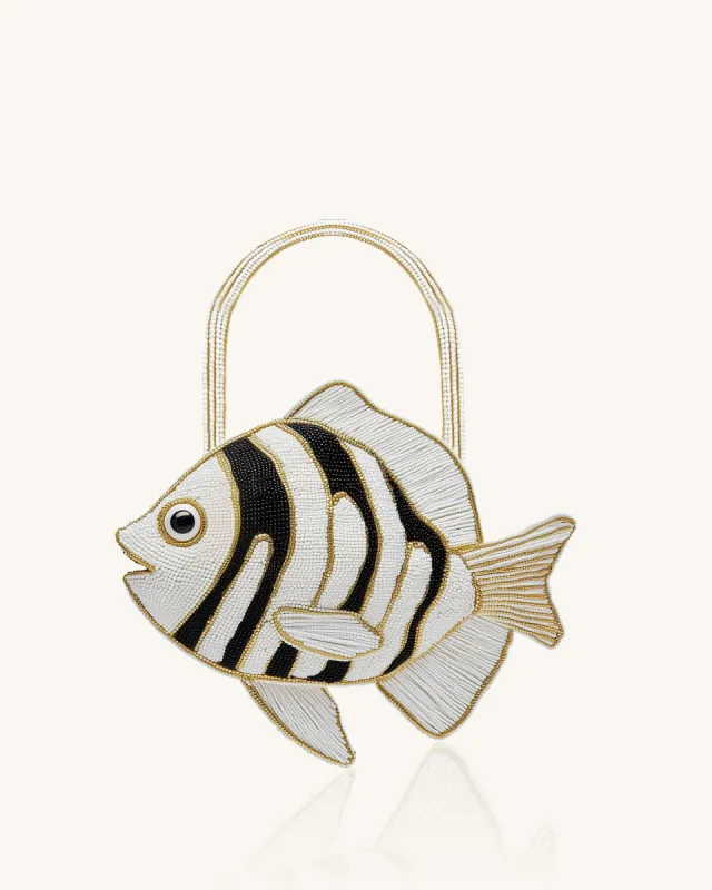 Mia Beaded Fish Shoulder Bag - Black/White sold by JW PEI