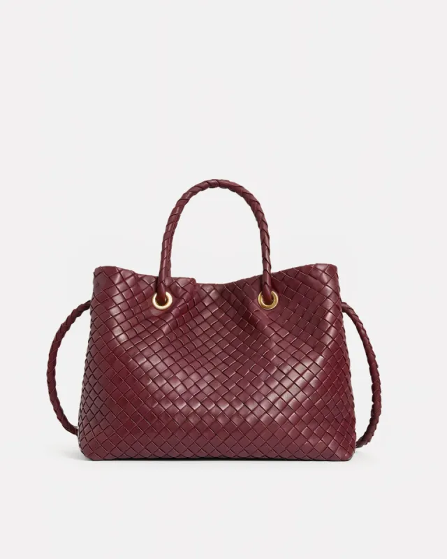 Gabriella Woven Leather Tote Bag - Burgundy sold by JW PEI